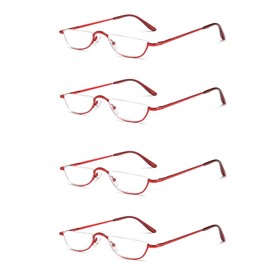 KoKoBin Half Reading Glasses - 4 Pairs Half Rim Metal Frame Glasses Spring Hinge Readers for Men and Women,(Red, 3.5)