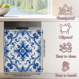 Navy Blue Floral Dishwasher Cover 23x26 Inch