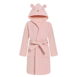 WYTbaby Kids Bathrobe 100% Cotton Terry Dressing Gown Hooded Absorbent Towelling Robe for Girls Boys 3-5 Years Blue