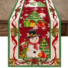 Christmas Table Runner 108 Inches Long Snowflake Buffalo Plaid Table Runner Christmas Theme Holiday Xmax Snowman Gnome Christmas Table Runner for Kitchen Dining Table Home Party Decorations