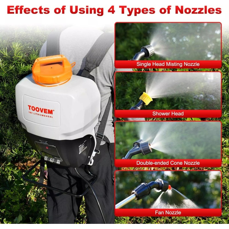 ToovemBackpack Sprayer 4 Gallon Battery Powered Garden Sprayer, Electric Sprayer