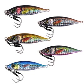 Slow Pitch Jigs Saltwater Fishing Lures Sinking Metal Jigs 3D Colors Lead Fish Jigging Lures with Butterfly Assist Hooks 4D Printing Lures for Offshore Deep Sea Tuna Yellowtail Kingfish (5PCS-150g)