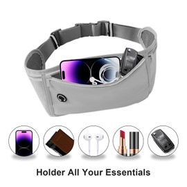 JUCURRI Slim Running Belt for Women Men,Runners Fanny Pack Phone Holder,Money Belt,Running Gear Accessories,with 3 Pockets(Light gray)