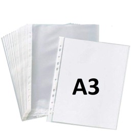 True-Ally Heavy Duty 25 Pcs 150 Micron Transparent Document Sleeves, Leaf Sheet Clear Certificates/Waterproof Sheet Protectors 11 Holes Punched Ring Files Folder (A3 Size) (25 Sheets - 150 Micron)