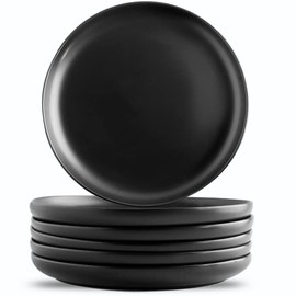 KOOV Ceramic Dinner Plates Set of 6,10.25 inch Large Dinner Plates, Porcelain Plates Set for Salad, Pasta, Kitchen Serving Dish Set, Reactive Glazed (Matte Black)
