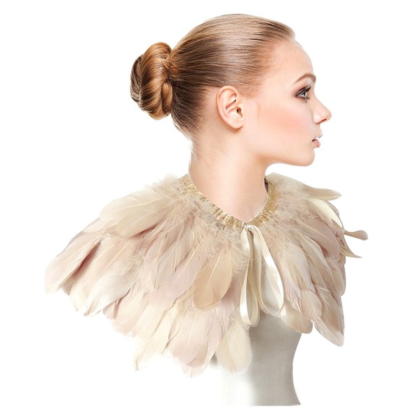 ZAKIA Fashion Feather Cape Stole Black White Beige Shawl Iridescent