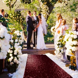 AMZLOKAE Aisle Runners for Weddings Sequin Aisle Runner Glitter Aisle Runner Rustic Outdoor Rug Runner Aisle Runner for Wedding Ceremony Sparkle Carpet Runner Bride Runner (2FTx15FT, Burgundy)