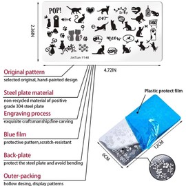 RUNRAYAY 4pcs Cute Cats Nail Art Stamping Plates Set, Animals Design Nail Image Stamp Plates Manicure Templates for Women and Girls DIY Printing Tools Nails Stencil