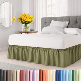 Falda de Cama Queen Verde Salvia con Volantes - Volantes de Calidad de Hotel para Camas Queen con 15 Pulgadas - Falda de Cama elástica con Volantes para un fácil Ajuste con Tela cepillada