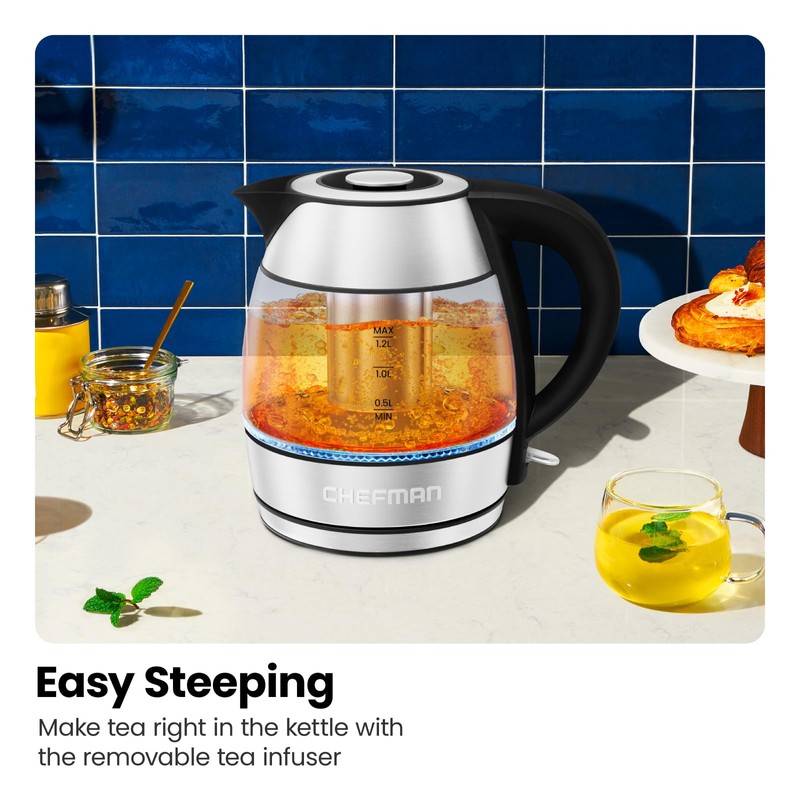CHEFMAN Electric Kettle - 1.2L 1500W Hot Water Tea Pot