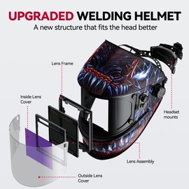 ARCCAPTAIN 3.94"X3.66" Welding Helmet Auto Darkening, 1/1/1/1 Top Optical Clarity Large Viewing Screen Solar Power Welding Hood with 4 Arc Sensor, Wide Shade 4-5/5-9/9-13 for TIG MIG ARC Welding Cut