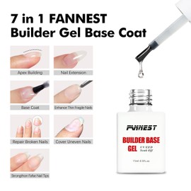 FANNEST Clear Builder Gel Base For Nails 15ml*2pcs, 7 IN 1 Builder Gel in a Bottle Kit, Self-leveling Builder Nail Extension/Strengthener/Repai Nail Soak Off UV Gel Nail Polish