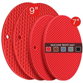 Silicone Trivets for Hot Pots and Pans - 4PCS Heat Resistant Oversized Silicone Pot Holders Hot Pads for Kitchen, Multipurpose Round Trivet Mat, Spoon Holder & Jar Opener, Drying Mat（Red）