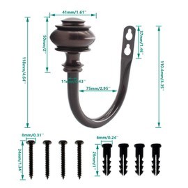 2 Pack Curtain Holdback Hooks, ULIFESTAR U-Shaped Hook Wall Mounted Curtain Tieback Hook,Decorative Window Curtain Holdbacks for Drapes Metal Curtain Holder Curtain Accessories Round Brown