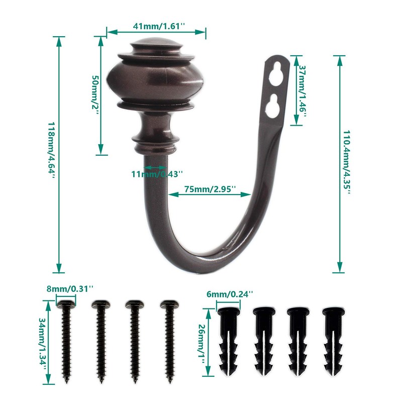 2 Pack Curtain Holdback Hooks, ULIFESTAR U-Shaped Hook Wall Mounted