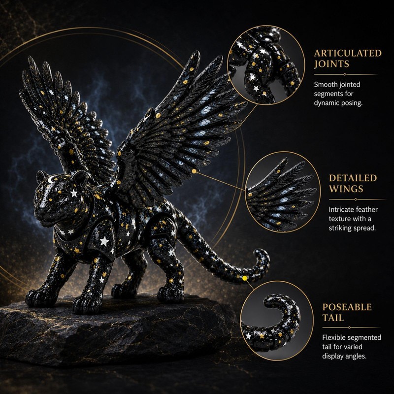 3D Printed Animal Winged Leopard Purple for Desk (Black)