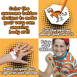 Small World Toys Temporary Tattoo Kids, 174 Pcs Just For Boys Tattoos Body Face Fake Arm Tattoos, Ideal for Kids Party Favors, Tattoos for Boys 6+