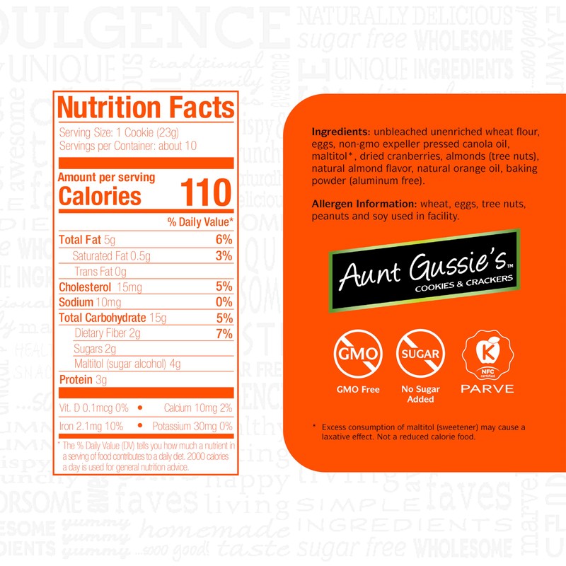 Aunt Gussie's - No Sugar Added Wheat Cranberry Orange with