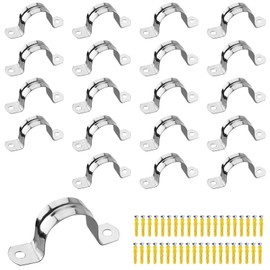 Bolatus 20 pieces 25 mm pipe clamp, stainless steel mounting clamp, connecting ring, U-pipe clamp, hose clamp, tool, two-hole pipe clamps with screws