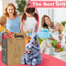 Yeomoo Garden Gnomes Solar Figures for Outdoor Garden Decoration: Funny Garden Gnome with Flowers Solar Lights Decoration Gifts for Women Men Mum Birthday Gift Garden Balcony Patio Decoration Living