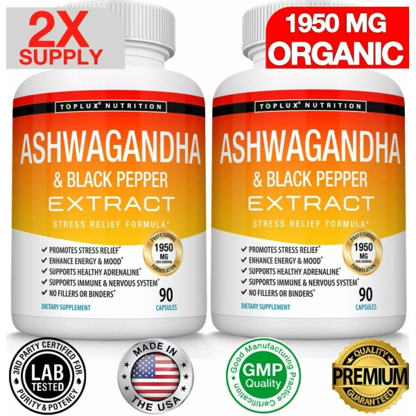 Toplux Ashwagandha Capsules 1950 MG With Extract Black Pepper Root