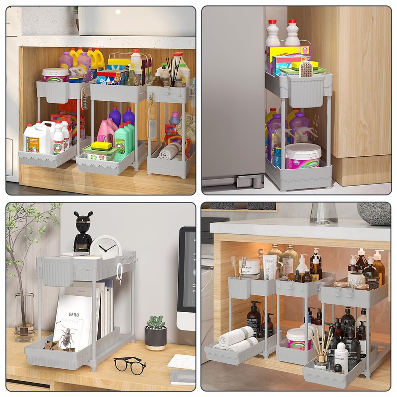 Sevenblue 3 Pack Under Sink Organizers, 2-Tier Multi-Use Kitchen and