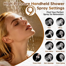 BRIGHT SHOWERS Rain Shower Head with Handheld Spray Built-in Power Wash, High Pressure Dual Shower Head with Adjustable Extension Arm, 3-Way Diverter, 9-Mode Handheld, 69” Long Hose, Brushed Nickel