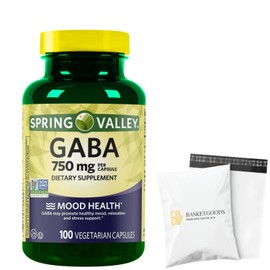 Spring Valley GABA Amino Acid Supplement, 750 mg, Unflavored, 100 Count, for Calm, Mind, Sleep, Set by Basket Goods