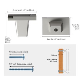 Haliwu 4 Pack Grey and Silver Cabinet Knobs 2 Tone Dersser Knobs and Drawer Knobs Grey and Brushed Nickel Knobs Square Kitchen Cabinet Knobs Single Hole Zinc Alloy