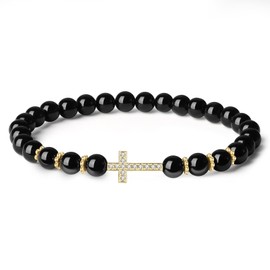 COAI Black Tourmaline Cross Bracelet for, Stone Beaded Bracelet, Jesus Prayer Bracelet S