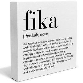 Fika Definition Decor Gift for Friends Colleagues Swedish Fika Decorations Home Office Wood Sign for Desk Table Shelf 5 x 5 Inches