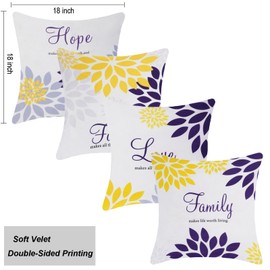 MissOwl Soft Velvet Throw Pillow Covers Daisy Home Decor Modern Square Pillowcase Cushion Cover Flower Printing Living Room Sofa Couch Bedroom Car 18 x 18 Inch Set of 4