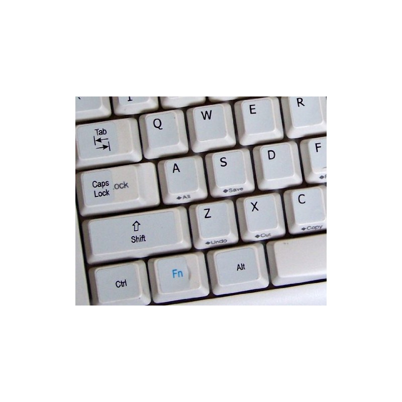 ENGLISH US NON-TRANSPARENT KEYBOARD DECALS with ADDITIONAL KEYS WHITE BACKGROUND