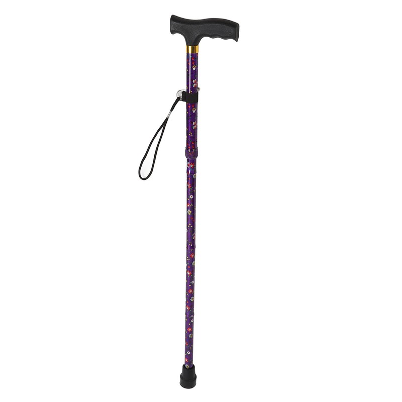 Folding Walking Cane T Handle Adjustable Height Print Folding Cane