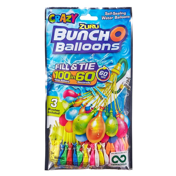 Bunch O Balloons 100 Rapid-Fill Crazy Color Water Balloons (3 Pack)