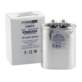30 mfd Capacitor, Industrial Grade Replacement for Central Air-Conditioners, Heat Pumps, Condenser Fan Motors, and Compressors. Oval Multi-Purpose 370/440 Volt - by Trade Pro
