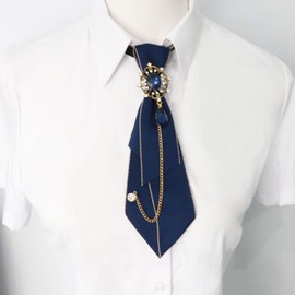 GHTIYLP Adjustable Ties for Women Vintage Womens Tie with Crystal, Pre-Tied Neck Tie for Women Girls Party School Work Casual (Navy Blue-01)