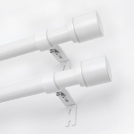 Curtain Rods for Windows 16 to 48 Inches, Adjustable Curtain Rod, 1 Inch Diameter Window Curtain Rod with Aluminium End Cap, Heavy Duty Sturdy Drapery Rods, White, 2Pack