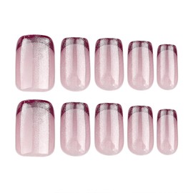 ANDGING Red French Tip Press on Nails Square Bling Short Medium Fake Nails with Glitter Designs Classy Manicure Glue on Nails for Wedding Stick on Nails for Women Gel Acrylic False Nails 24 Pcs