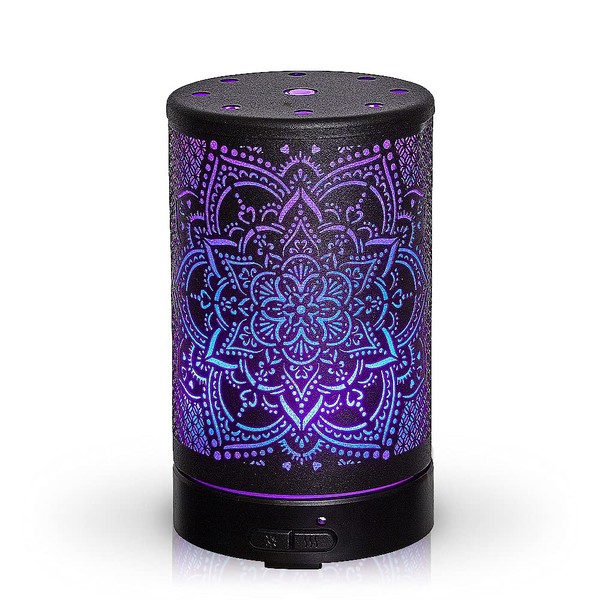 AROMAR Essential Ultrasonic Oil Diffuser Cool Mist Humidifier & Aromatherapy Metal Diffusers for Essential Oils with Auto Shut-Off and 7 Colors LED for Home and Office (Black Mandala)