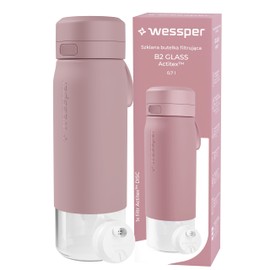 Wessper Actitex Disc Water Filter Water Bottle, 700 ml, Bottle with Filter, Reduces Chlorine, Filter Change Counter, BPA-Free Drinking Bottle - Pink