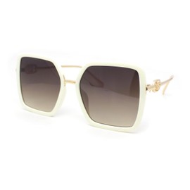 SA106 Lion Emblem Diva Oversize Rectangle Butterfly Luxury Fashion Sunglasses Ivory Gold - Brown