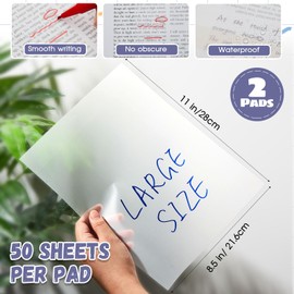 Gueevin 100 Sheets 8.5 x 11 Inch Transparent Sticky Notes, Extra Large Clear Self Sticky Notes, 2 Pads Notes Waterproof Jumbo Translucent Paper, Office Supply