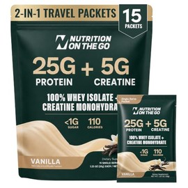 Proteína de Suero Aislada con Creatina  Sobres Individuales para Viaje  25g de Proteína, 5g de Creatina  Sabor Vainilla (Paquete de 15)               