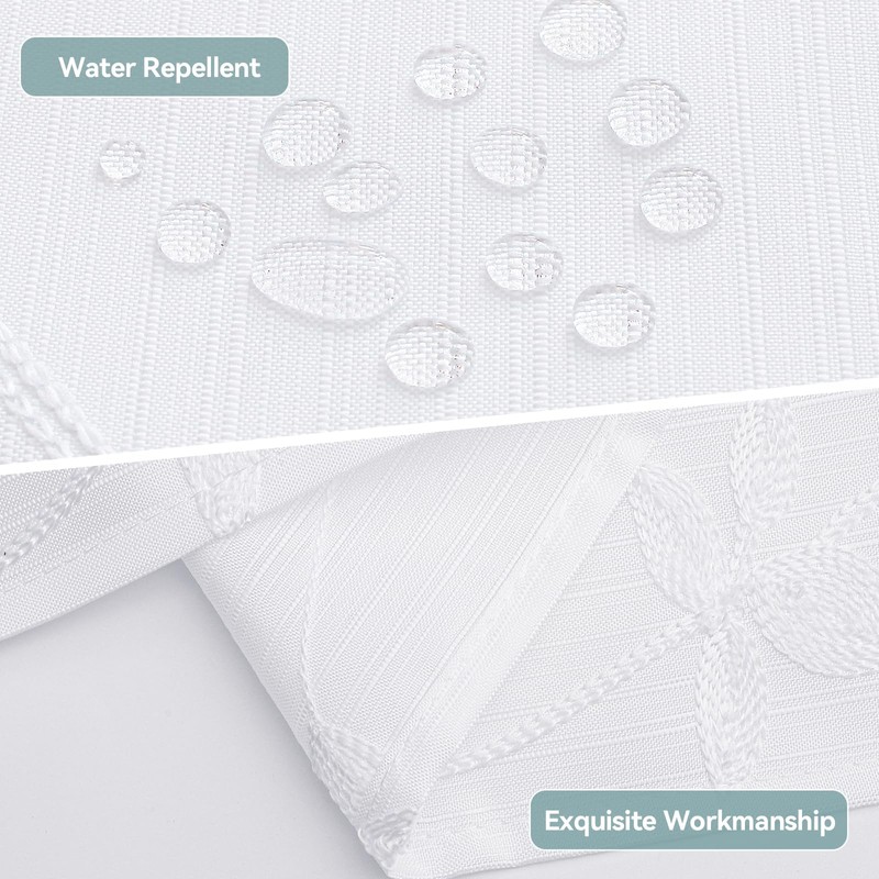 Embroidered Leaf Farmhouse Shower Curtain,Faux Linen,72Wx84L,White