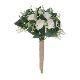Wedding Bouquet Artificial Fake Flower Bouquet Romantic Bridal Hand Bouquet for Celebration Ceremony Anniversary Party White
