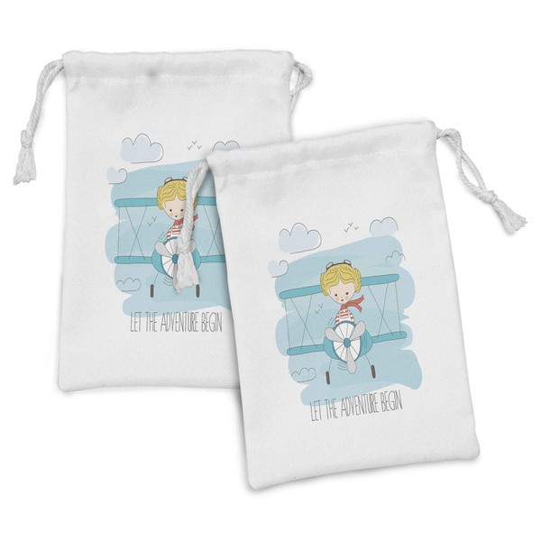 Ambesonne Adventure Fabric Pouch Set of 2, Girl Flying a
