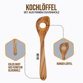 Olive wood, wooden spoon, cooking spoon, wooden spoon, cooking spoon, olive wood, kitchen utensils wood, set of 3, 30 cm with free esso spoon 20 cm, wooden spoon, wooden spoon, cooking spoon set