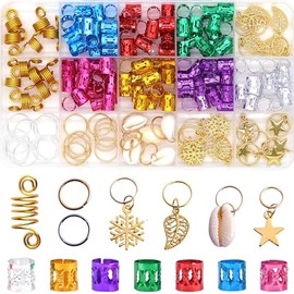 190pcs Colorful Hair Jewelry for Women Braids Dreadlock Locs,Multicolor Metal Hair Charms Accessories Adjustable Hair Cuffs Coils Clips Rings Beads Br