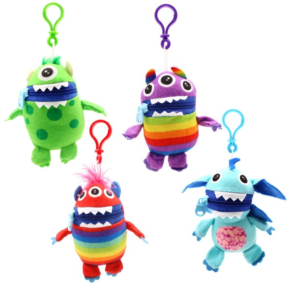 Worry Yummy Monster Clip On Keyring Childrens Soft Toy Pack